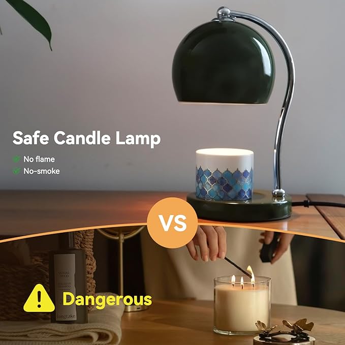 Ceramic Dimmable Candle Warmer Lamp with Timer Fit for Medium Size Candle Jars, Aesthetic Design with 2 Bulbs, House Warming Gifts, New Home Decor, Mother's Day, Birthday Gifts (Green)