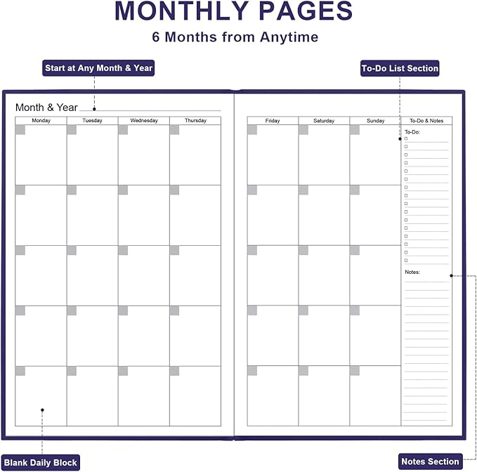 Daily & Monthly Planner for 2025 2026 or Anytime - ADHD Planner Two Pages Per Day, Daily Planner Undated to Increase Focus, Eliminate Overwhelm, Achieve Your Biggest Goals, 5.8'' × 8.3'', Purple