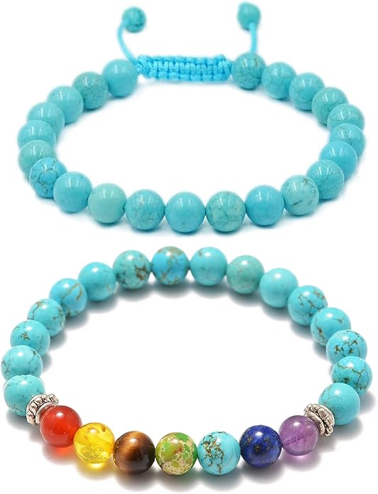 AD Beads 2Pcs His & Hers Distance Beads Bracelets Elastic Natural Stone Yoga Bracelet