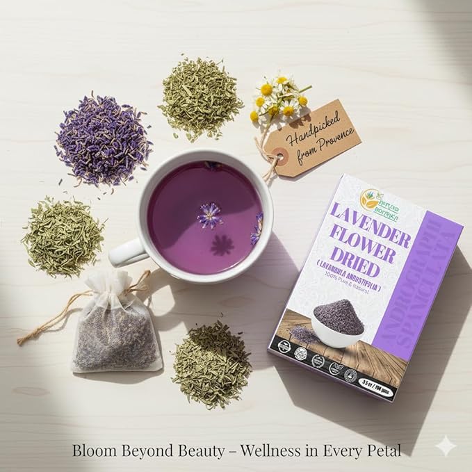 Herbs Botanica Dried Lavender Flower Buds - Edible for Herbal Tea, Aromatic Bliss for Wellness. Pure, Natural and Calming Perfect for Aromatherapy and Crafts 3.5 oz