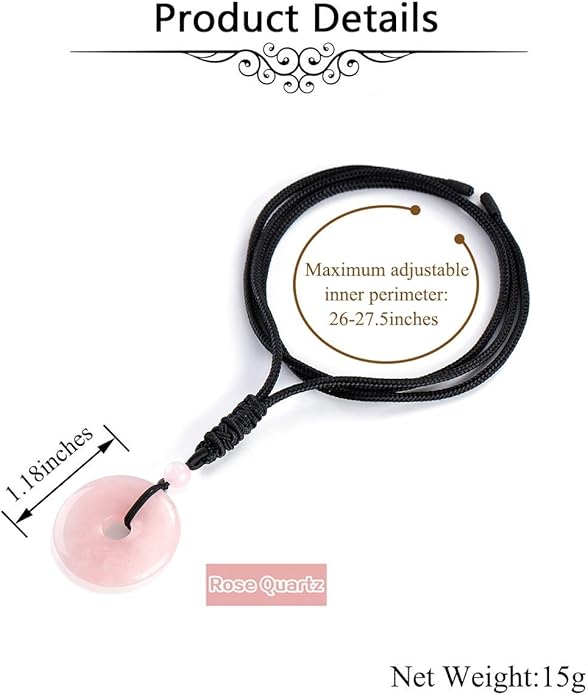 Jovivi 30mm Circle Donut Healing Crystals Necklace Natural Semi-Precious Chakra Gemstone Stone Amulet Lucky Coin Donuts Charm Protection Quartz Reiki Pendant Necklace for Men Women Adjustable Rope