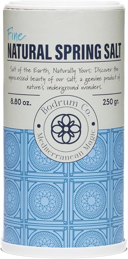 8.8oz Bodrum Co. Natural Spring Salt Shaker - Rare Unrefined Mineral, Microplastic-Free, 84 Essential Minerals, Low Sodium, Kosher Certified, Pure and Clean for Cooking & Table Use