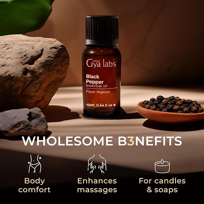 Gya Labs Black Pepper Essential Oil - 0.34 Fl Oz - for Hair, Skin, Diffuser, Aromatherapy & DIY Candle Making Scent
