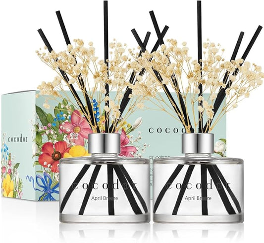 COCODOR Preserved Real Flower Reed Diffuser/April Breeze / 6.7oz(200ml) / 2 Pack/Reed Diffuser Set, Oil Diffuser & Reed Diffuser Sticks, Home Decor & Office Decor, Fragrance and Gifts