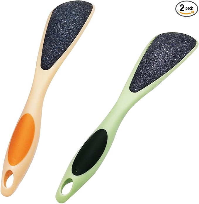 Double Sided Foot File Callus Remover 2-Pack, Pumice Stone for Feet with Ergonomic Handle, Dead Skin Remover for Cracked Heels, Pedicure Tool for Dry or Wet Use at Home & Salon
