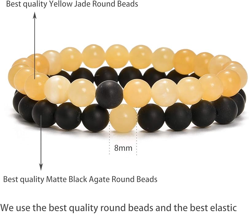 AD Beads 2Pcs His & Hers Distance Beads Bracelets Elastic Natural Stone Yoga Bracelet