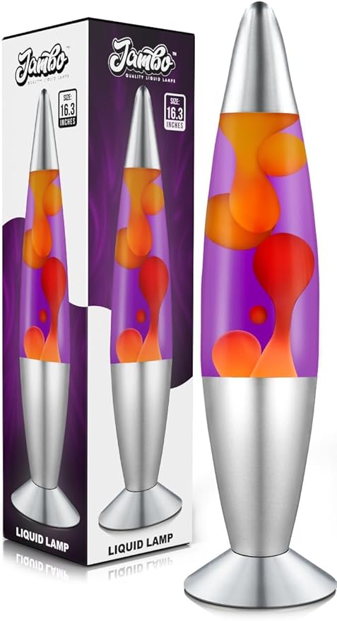 JAMBO 16" Beautiful Lamp- Purple with Yellow/Orange Wax, Relaxing Liquid Light, Night Light Nightlight, Home Decor Living Room Office Bedroom Lamp for Adults Teens Kids Magma Motion