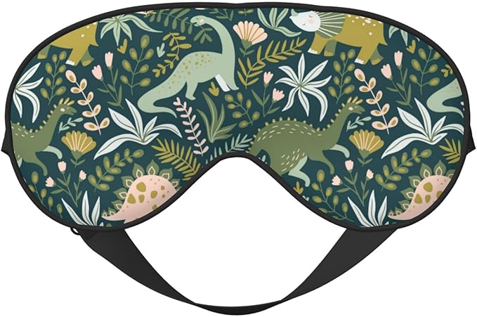 Dinosaurs Tropical Leaves Sleep Mask - Soft Comfort Eye Shade - Blackout Eye Cover - Deep Rest Travel Nap Meditation