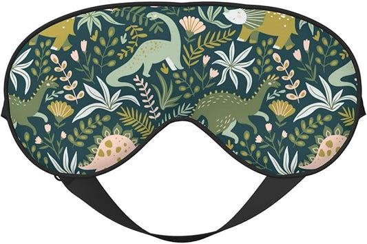 Dinosaurs Tropical Leaves Sleep Mask - Soft Comfort Eye Shade - Blackout Eye Cover - Deep Rest Travel Nap Meditation