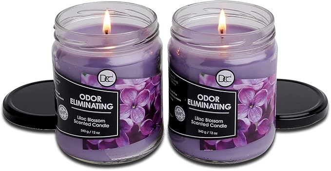 Lilac Blossom Two Pack Odor Eliminating Highly Fragranced Candle - Eliminates 95% of Pet, Smoke, Food, and Other Smells Quickly - Up to 80 Hour Burn time - 12 Ounce Premium Soy Blend