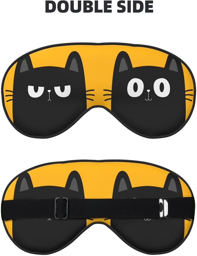 Black Cat with Big Eyes Sleep Mask, Soft Comfort Eye Shade, Adjustable, Breathable, Skin Friendly, Blocks Light, Perfect for Travel, Home, Airplanes, Trains or Anywhere