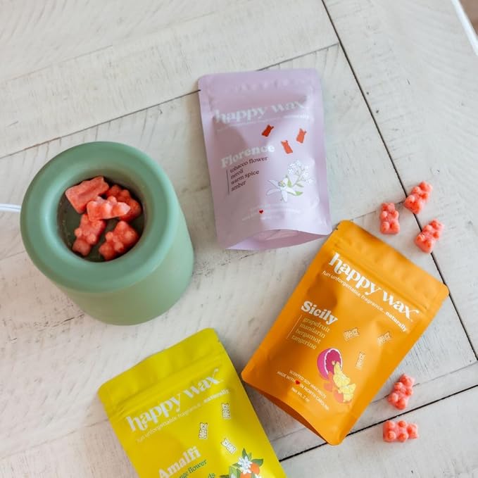 Happy Wax Florence Scented Bear Wax Melts - Natural Strong Summer Scented Wax Melts Infused w/Essential Oils - Non Toxic Wax Melt. Scented Soy Wax Melts for Warmers (8 oz Pouch)