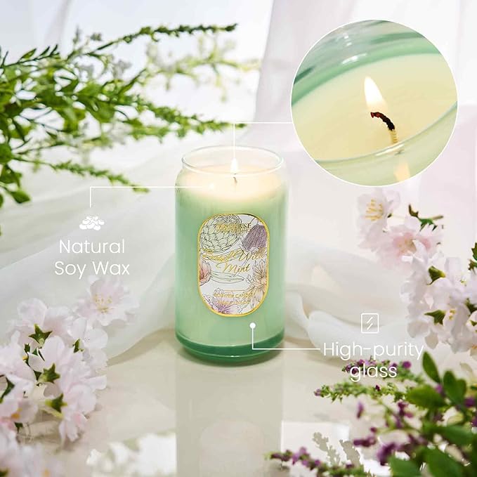 M&SENSE Basil Mint Candles for Home Scented, 10.6 Oz Soy Wax Candles Non Toxic Jar Candle Up to 60 Hours Long Burning Home Fragrance Gift for Stress Relief, Meditation, Yoga