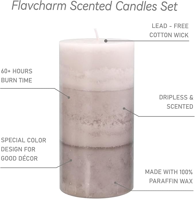 3" x 6" Creamy Coconut Scented Pillar Candles Long Burning Cotton Wick Candle Gift Set for Home Decorations