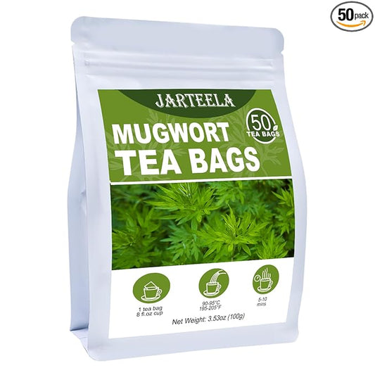 Jarteela - Mugwort Tea Bag, 2g x 50 Count - Pure Mugwort Herb - Natural Herbal Tea Bags for Digestion - Non-GMO - Caffeine-free Tea