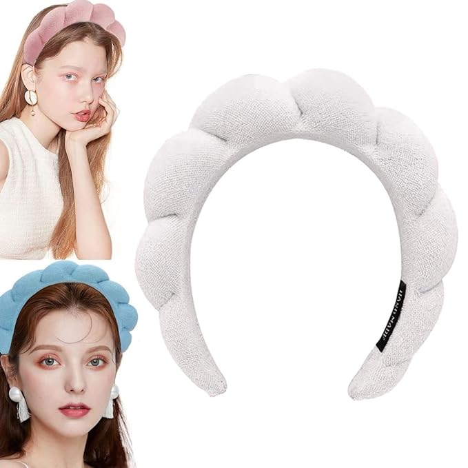 Headband for Spa, Makeup Removal, Shower, and Skincare - Sponge Headband (White)