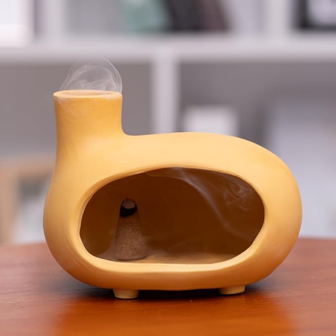 Yellow Palo Santo Holder with Chimney–Mini Fireplace Incense Burner for Sage Burning, Wood Sticks, Cones&Tealights-Handcrafted Ceramic Smudge Bowl,Aromatic Incense Burner-Yoga Meditation Gift