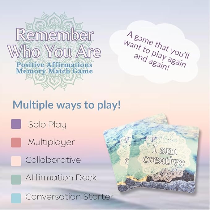 Positive Affirmations Memory Matching Game REMEMBER WHO YOU ARE, Therapy Games for School Counselors and Therapists, Positive Affirmation Cards Game for Adolescents, Teens and Adults