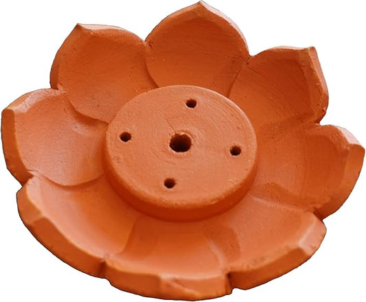 Incense Holder for Sticks - Handmade Ceramic Terracota Insence-Stick Ash Catcher, Mess-Free Lotus Incents Burner - Tibetan Sticks, Cones - Clay Lotus Stand - Perfect for Meditation DIY Painting Gift