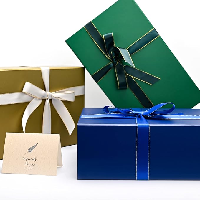 LIFELUM Gift Boxes 5 Pack 13.85 x 8.35 x 4.45 inch, Large Gift Box for Presents with Ribbon,Card,Shredded Paper Filler
