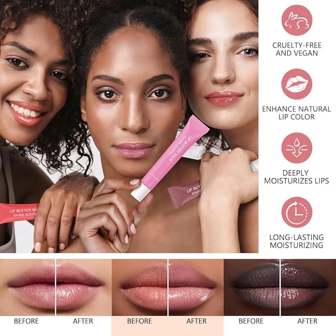 Lip Butter Balm, Cherry Flavor, Ultra-Hydrating with Natural Ingredients, 4-Pack (Set04（01#+04#+05#+07#）, 4Pcs (Pack of 1))