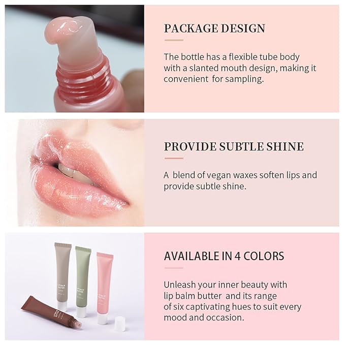4 Colors Butter Lip Balm Lip Tint Hydrating Lip Gloss, High Shine Nude Color Hydrating Finish Lip Glow Oil 4 Flavors (02# Mint)