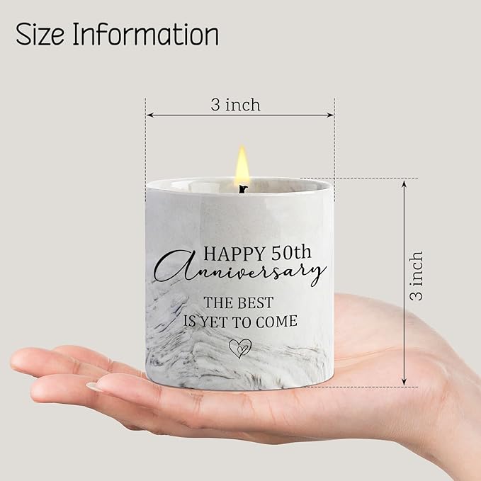 50th Anniversary Candle for Couples 50th Golden Anniversary Wedding Gifts for Parents Women Men Lavender Happy 50 Year Aniversario Candle Gifts for Wife Husband 6 oz