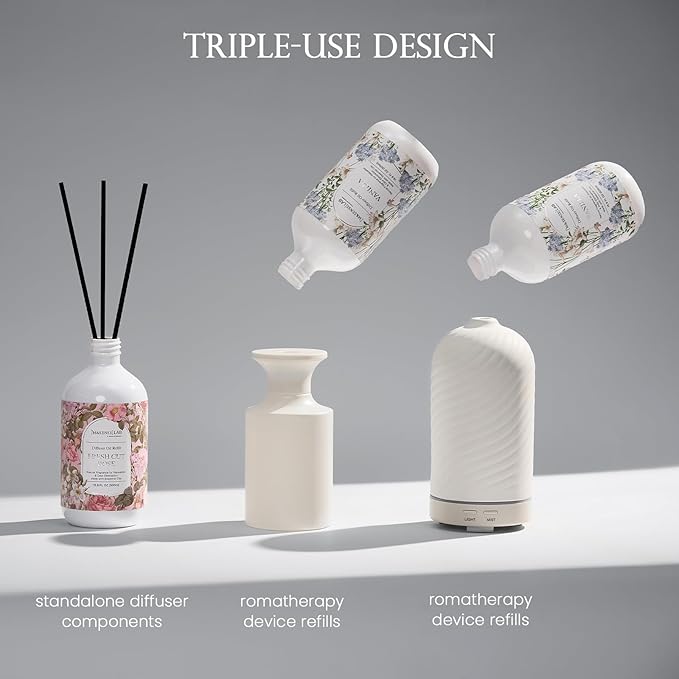 M&SENSE Reed Diffuser Oil Refill, 16.9oz (500ml) with 10 Hollow Reed Sticks, Jasmine Garland Scent Home Fragrance, Scented Oil Refills, Natural Essential Oils for Diffusers, Décor for Home Spa Office