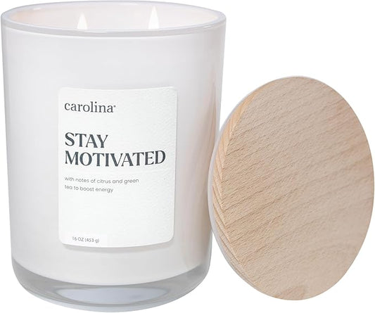 Carolina Stay Motivated Scented Candle, 16 oz Citrus & Green Tea Scented, 2 Wick Wellness Relaxing Candle, 60H Burn Time, Ideal for Creating a Welcoming Home - Made in The USA