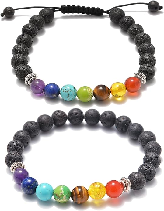 AD Beads 2Pcs His & Hers Distance Beads Bracelets Elastic Natural Stone Yoga Bracelet