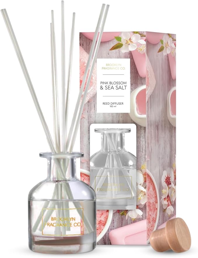 Brooklyn Fragrance Co. Spring Spa- Long Lasting Scented Aroma Diffuser – Pink Blossom & Sea-Salt Air Freshener for Home- Fragrance Diffuser for a Large Room - 100ML