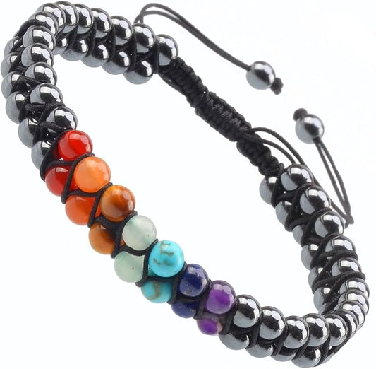 MASSIVE BEADS Double Layer Natural Chakra Healing Power Crystals Macrame Bracelet Yoga Stone Beads Gemstone Meditation Relax Anxiety Bangle for Unisex Women Men