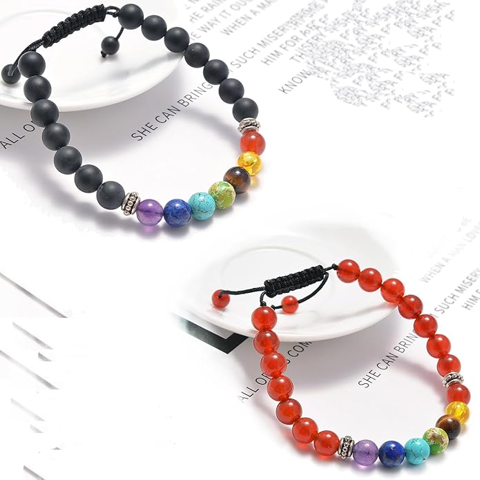 AD Beads 2Pcs His & Hers Distance Beads Bracelets Elastic Natural Stone Yoga Bracelet