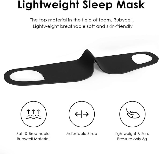 FRESHME Zero Pressure Sleep Mask - Lightweight Breathable Blockout Eye Mask for Sleeping with Ear Hanging Elastic Strap for All Sleep Positions Men Women Soft and Comfortable Black Eye Blinder Travel