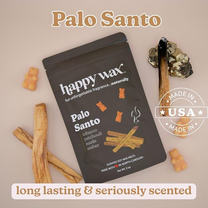 Happy Wax Palo Santo Scented Bear Wax Melts - Natural Strong Scented Woodsy Wax Melts Infused w/Essential Oils - Non Toxic Wax Melt & Pet Safe Wax Melts - (8 oz Pouch)