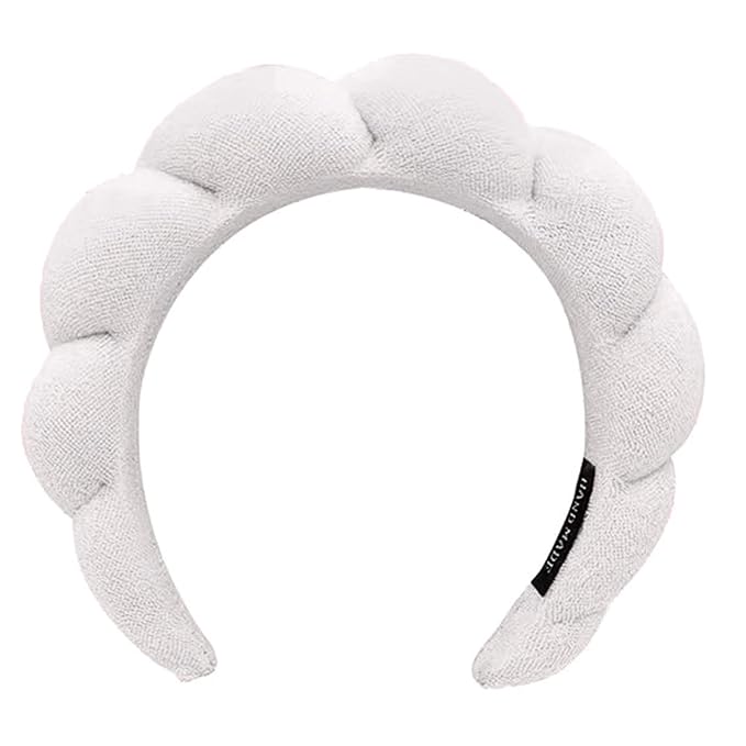 Headband for Spa, Makeup Removal, Shower, and Skincare - Sponge Headband (White)