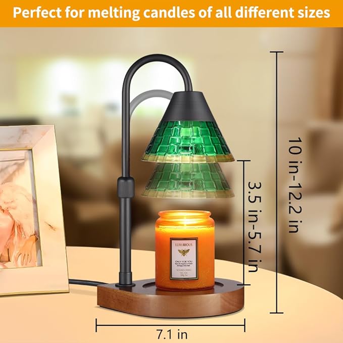 Dimmable Candle Warmer Lamp with Timer, Electric Wax Melt Warmer for Scented Jar Candles Adjustable Height Mothers Day Birthday Gifts for Women Mom Grandma, Home Offices Decor Light(Greens Glass)