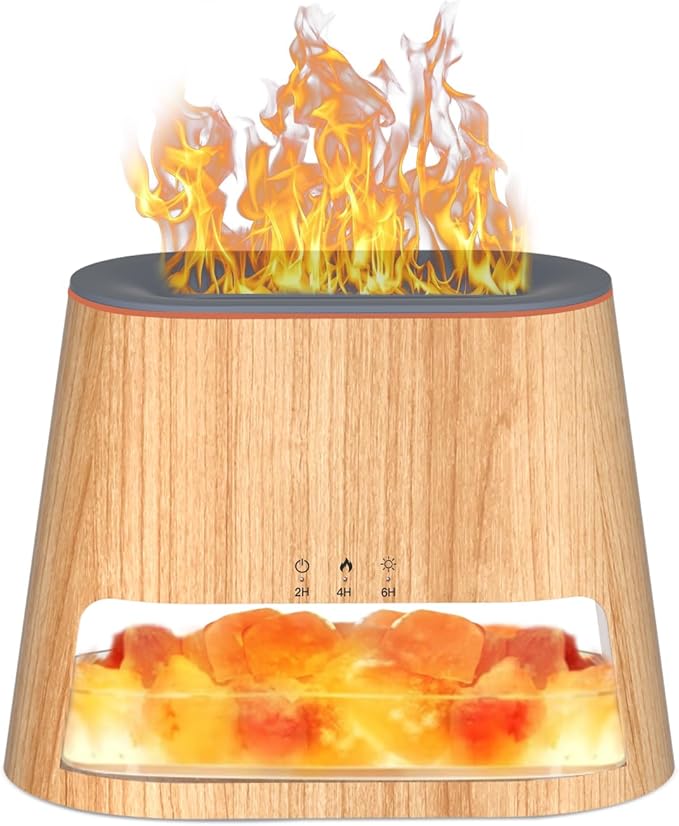 2-in-1 Essential Oil Diffuser and Himalayan Salt lamp, Two Lighting Modes, Aromatherapy Diffuser, Automatic Shut-Off Function, Cold Mist humidifier, Suitable for Home bedrooms, 260ml (Wooden)
