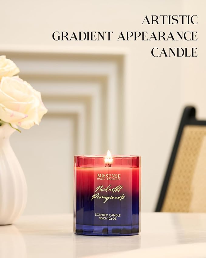 M&SENSE Midnight Pomegranate Scented Candles, 10.6oz 60 Hours Natural Soy Wax Long Burning Aromatherapy Candle for Meditation Relaxing Home Decor for Women Men