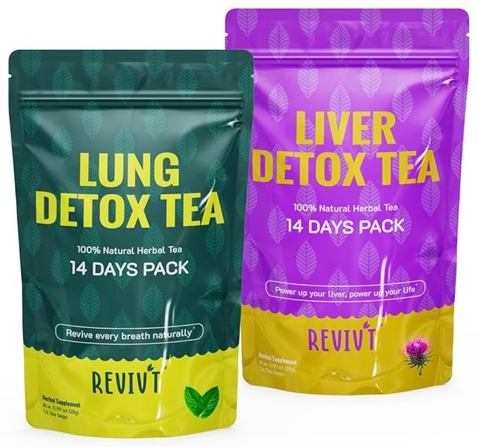 REVIVT Lung & Liver Detox Tea Kit | 2-in-1 Herbal Tea Set, 14 Bags Each for Respiratory & Liver Health, Daily Wellness Support