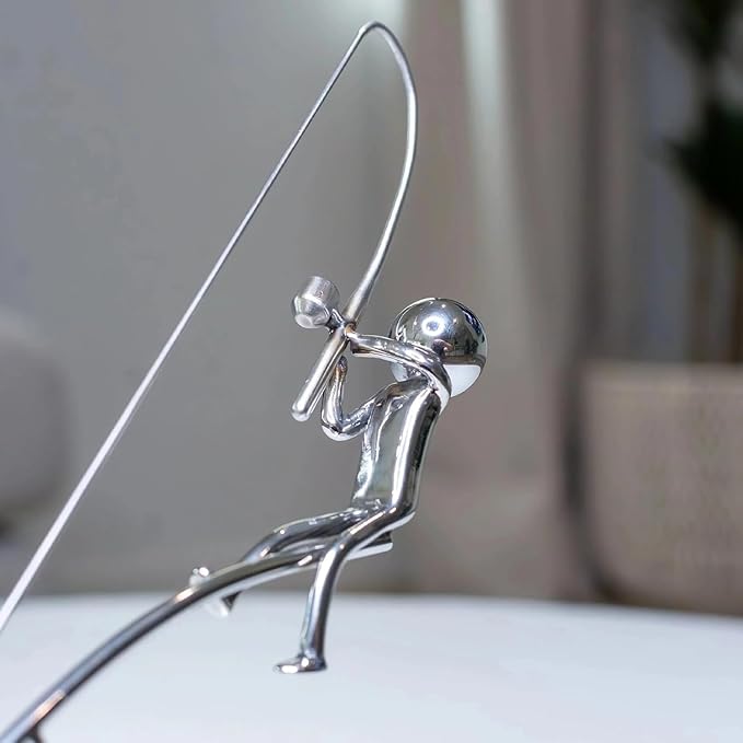 Kinetic Fishing Sculpture - Balance Art for Your Space, Balance Art Sculpture, Fisherman Home Decoration (2)