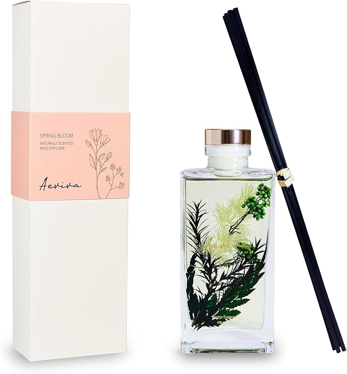 Reed Diffuser Set, 5 fl oz Spring Bloom Scented Oil Diffuser, Home Fragrance with Cotton Reed Sticks for Bedroom, Office, Bathroom Shelf Decor & Gifts