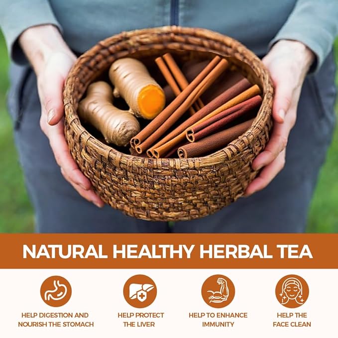 WOTIHA-Natural Ginger Turmeric Cinnamon Tea 180g，100% Natural High-Concentration Ingredients ，Herbal Tea Bags, Rich in FlavorNon-GMO • Additive-Free • Caffeine-Free • Vegan.