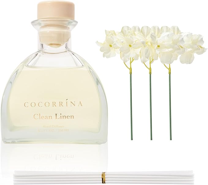 COCORRÍNA Reed Diffuser - 8.5 Oz Clean Linen Reed Diffuser with 8 Sticks for Home Bathroom Shelf Decor (Simple Luxe Collection)