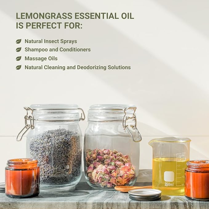 Lemongrass Essential Oil - Natural Aceite de Hierba Limón from Norex Flavours India - Lemongrass Essential Oils for Hair, Aromatherapy and Massage (8oz)