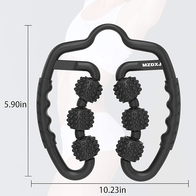 Cellulite Massage Tool Muscle Roller - Deep Fascia Massager & Dimpled Skin Remover for Legs, Thighs & Buttocks - Anti-Cellulite Roller, Smooth Skin, Pain Relief（Black - 6 Wheel）