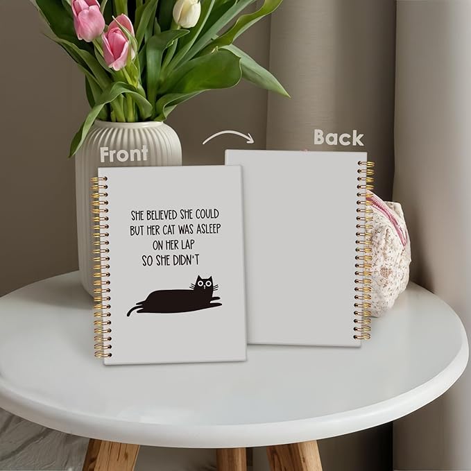 Funny Black Cat Spiral Notebook, Black Kitten Journal for Women, Cat Office Supplies, She Believed She Could But Her Funny Animal Hardcover Notebooks 5.5x8.3