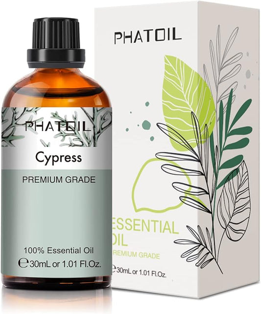 Cypress Essential Oil, 1.01Fl.Oz (30ML) PHATOIL Pure Essential Oil Singles for Aromatherapy Diffusers, Humidifiers, Great for DIY Candle and Soap Making, Gift for Friend
