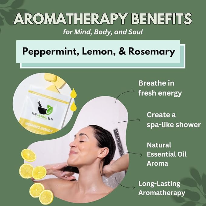 Morning Energy Shower Steamers Aromatherapy for Energy - USA Made - Peppermint & Lemon Shower Bomb Tablets – Christmas Gift - Adult Stocking Stuffer – Soothing Natural Essential Oils (10 Pack)