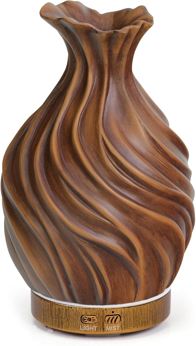 200ml Essential Oil Diffuser for Home, Wood Grain Cover Aromatherapy Diffuser, Cool Mist Humidifier with Safe Auto Shut-Off and 2 Mist Modes & 7 Color LED Night Lights for Office Room (VASE01)
